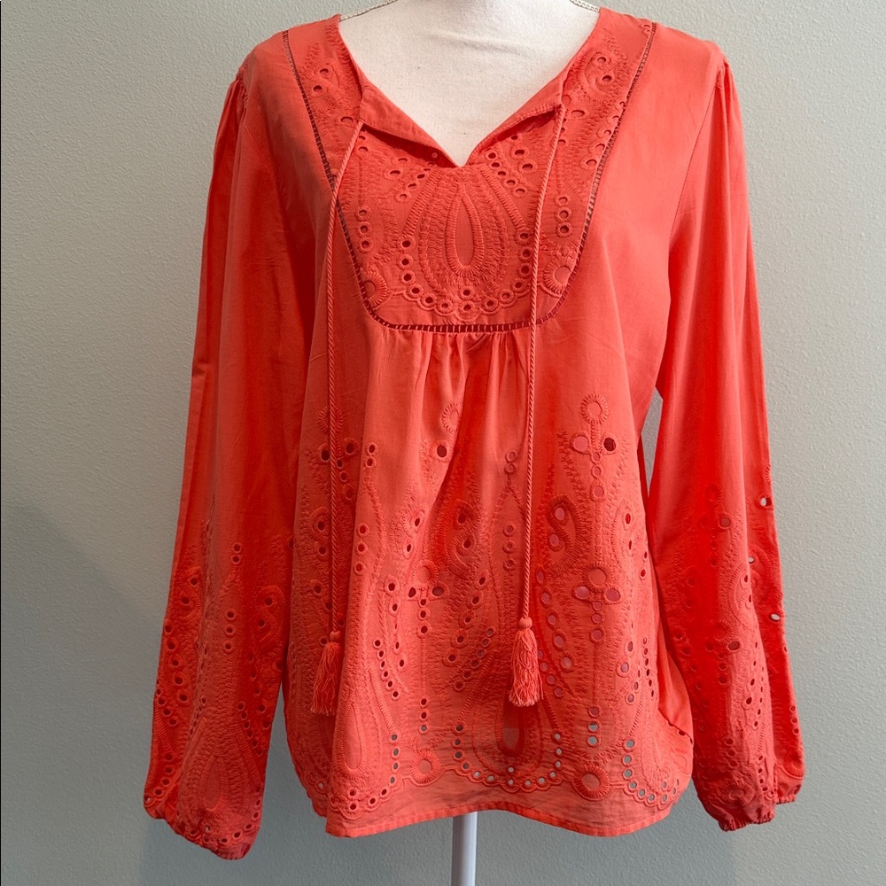 Embroidered Coral Blouse